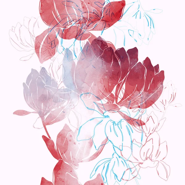 インプリント春の抽象花 デジタル水彩の質感を持つシームレスなパターン — ストック写真
