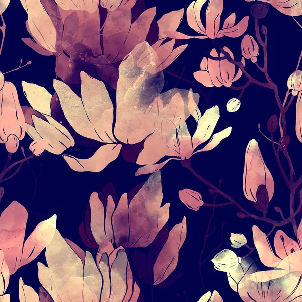 Nahtlose Muster Von Abdrücken Blumen Digitale Aquarell Textur — Stockfoto