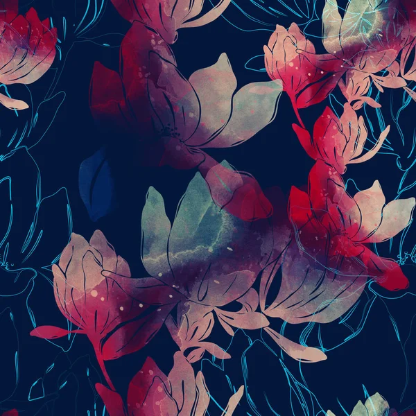 Padrão Sem Costura Com Impressões Primavera Flores Abstratas Textura Aquarela — Fotografia de Stock