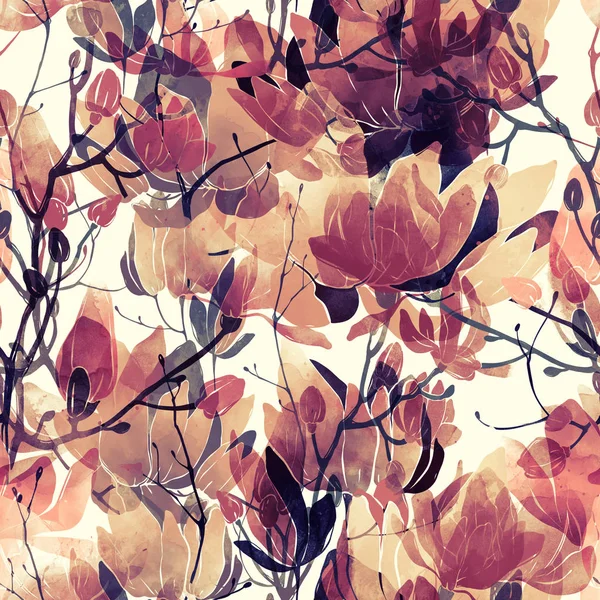 Sömlöst Mönster Avtryck Blommor Digital Akvarell Konsistens — Stockfoto