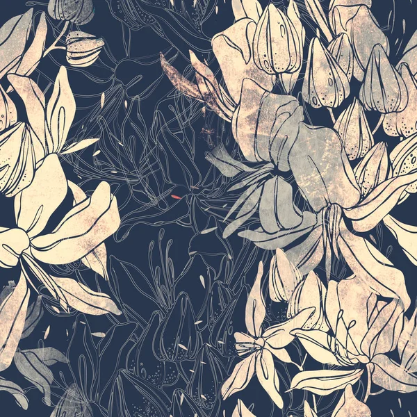 Безшовний Візерунок Квітів Відбитків Цифрова Акварельна Текстура — стокове фото
