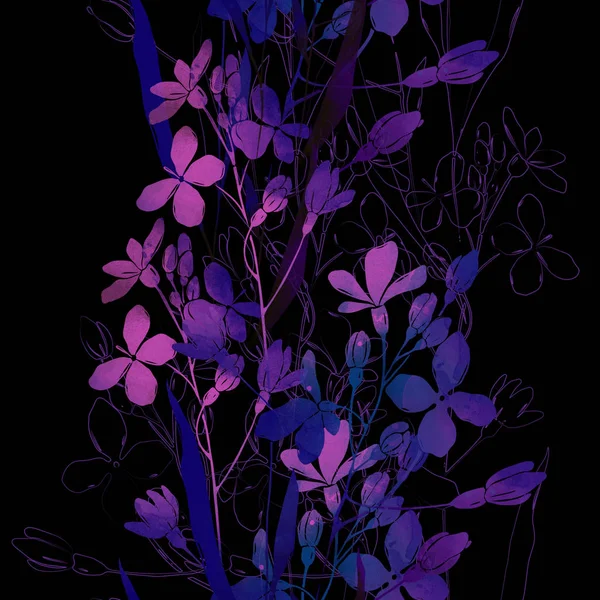 インプリント草原の花シームレスなパターン デジタル水彩の質感 — ストック写真