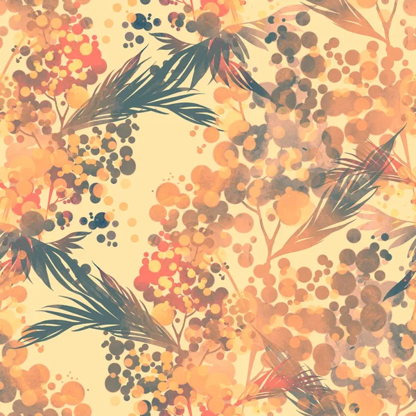 Seamless Pattern Imprints Mimosa Flowers Digital Watercolour Texture — Stock Photo, Image