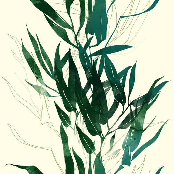 Nahtloses Muster Der Abdrücke Bambusblätter Auf Pastellfarbenem Hintergrund — Stockfoto