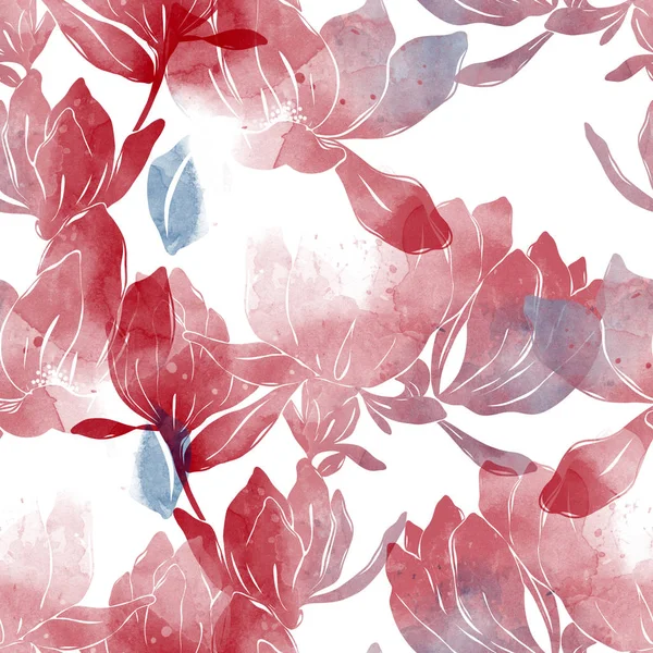 Varrás Nélküli Mintázat Lenyomatokat Tavaszi Absztrakt Virágok Digitális Akvarell Textúra — Stock Fotó