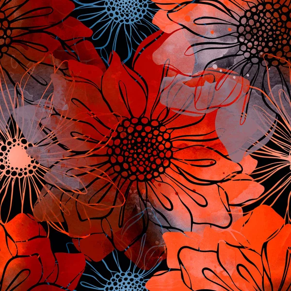 Бесшовный Узор Отпечатков Цветов Цифровая Акварельная Текстура — стоковое фото