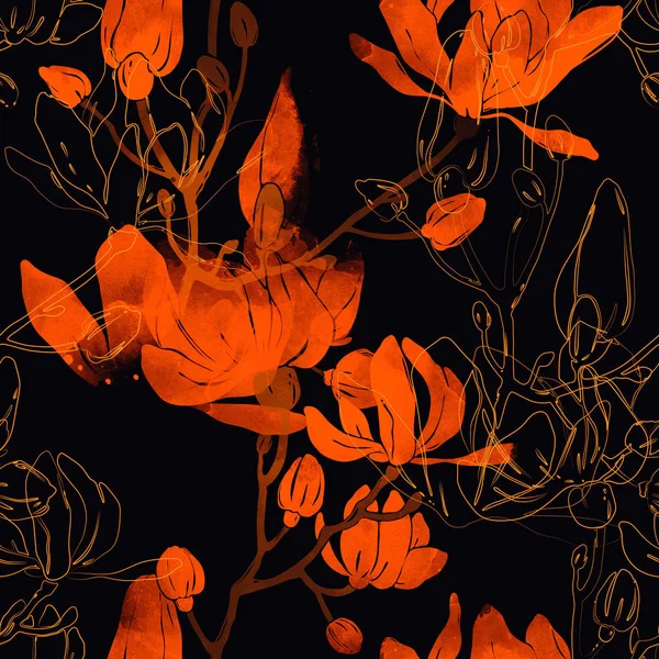 Безшовний Візерунок Квітів Відбитків Цифрова Акварельна Текстура — стокове фото