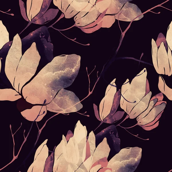 インプリント春の抽象花 デジタル水彩の質感を持つシームレスなパターン  — 無料ストックフォト