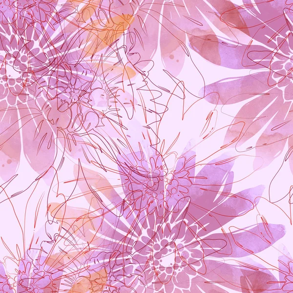 Seamless Pattern Imprints Spring Abstract Flowers Digital Watercolour Texture — Stock Photo, Image