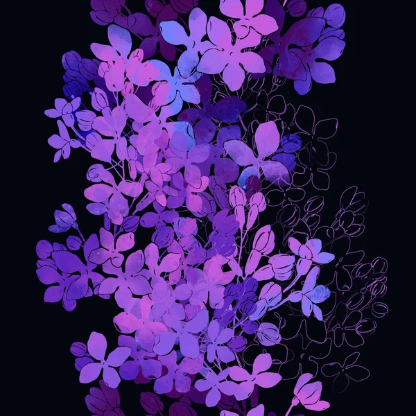 Kvetoucí Fialový Vzorek Digitální Akvarel — Stock fotografie