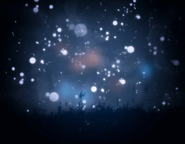 Γρασίδι Ποταμού Και Νυχτερινό Ουρανό Αστέρια Φωτογραφία Υδατογραφία Υφή — Φωτογραφία Αρχείου