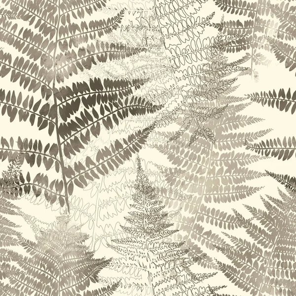 Fern Leaves Mix Repeat Seamless Pattern Copy Space — Stock Photo, Image