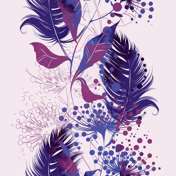 花纹无缝花纹 花朵和羽毛 波荷风格 — 图库照片