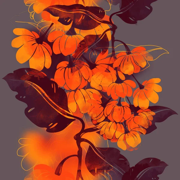 Sylwetka Łąka Kwiaty Bezszwowe Wzór Cyfrowy Ręcznie Rysowany Obraz Akwarelową — Zdjęcie stockowe