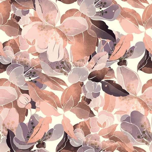 Vintage Imprints Blooming Wild Cherry Mix Repeat Seamless Pattern Digital — Stock Photo, Image