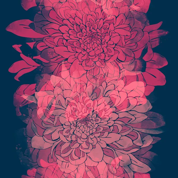 菊に柔らかい花弁ミックスを繰り返しシームレスなパターンを印刷します 水彩感のあるデジタル手描きの絵 メディア アートワーク テキスタイルや植物のデザインのための無限のモチーフ — ストック写真