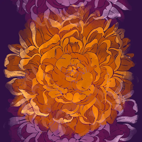 シルエット牡丹シームレスパターン 水彩感のあるデジタル手描きの絵 メディア アートワーク テキスタイル装飾や植物のデザインのための無限のモチーフ — ストック写真