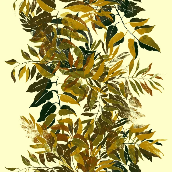インプリントの葉はシームレスなパターンを繰り返します 水彩感のあるデジタル手描きの絵 メディア アートワーク テキスタイル装飾や植物のデザインのための無限のモチーフ — ストック写真