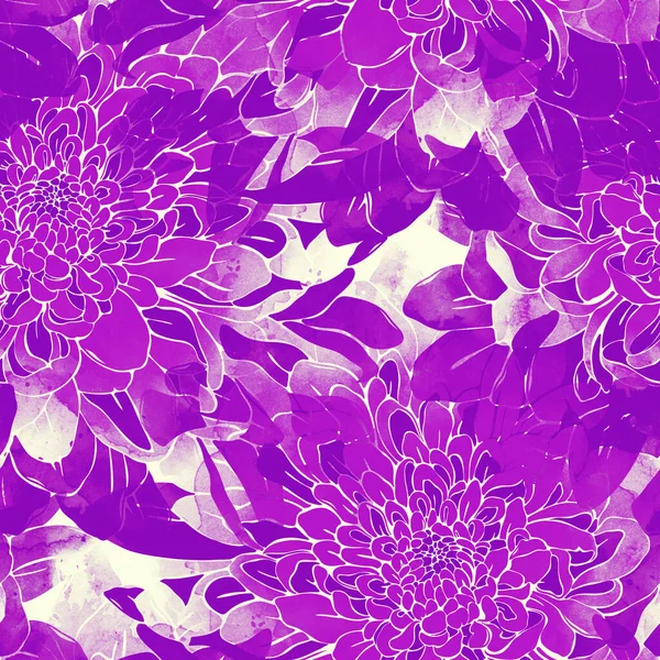 Imprints Chrysanthemum Tender Petals Mix Repeat Seamless Pattern Digital Hand — Stock Photo, Image