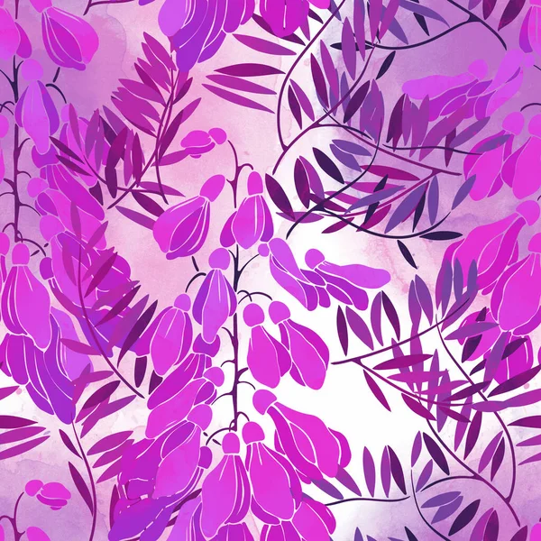 실루엣 초원의 꽃들은 솔기없는 무늬를 놓는다 수채화와 수채화를 디지털 미디어 — 스톡 사진