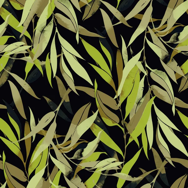 竹ミックスを再現シームレスなパターンを繰り返し 水彩感のあるデジタル手描きの絵 メディア アートワーク テキスタイル装飾や植物のデザインのための無限のモチーフ — ストック写真