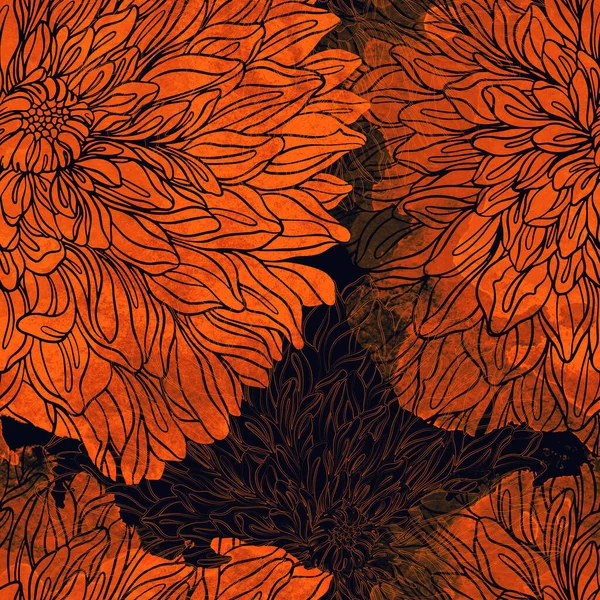 Imprints Chrysanthemum Tender Petals Mix Repeat Seamless Pattern Digital Hand — Stock Photo, Image