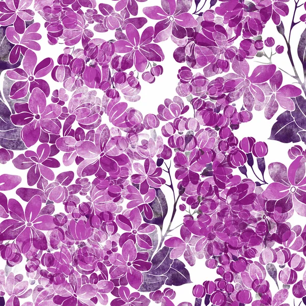Abdrücke Lila Blüten Mit Blättern Mischen Sich Wiederholen Nahtlose Muster — Stockfoto