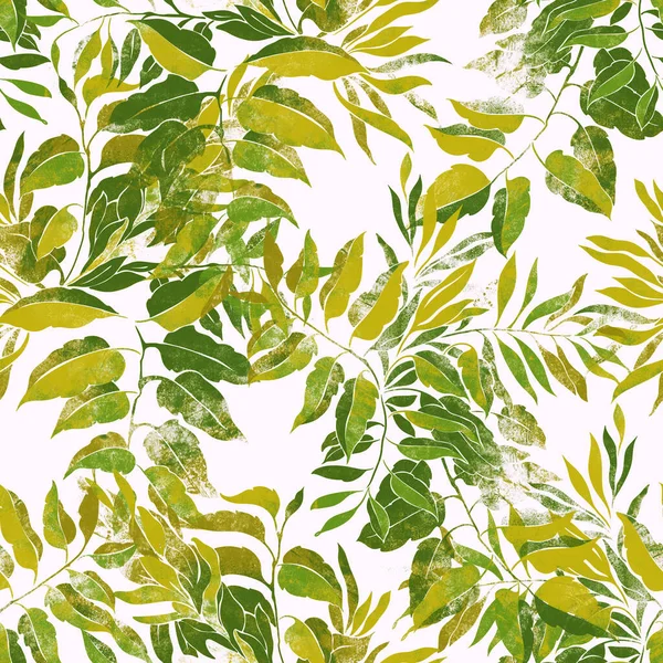 Imprints Leaves Mix Repeat Seamless Pattern Digital Hand Drawn Picture — Stock Photo, Image