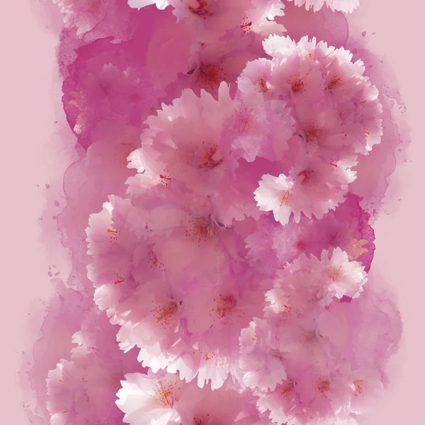 Foto Und Aquarell Frühling Nahtlose Muster Mit Blüten Kirsche Sakura — Stockfoto