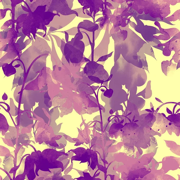 실루엣 초원의 꽃들은 솔기없는 무늬를 가지고 있습니다 수채화와 수채화를 디지털 — 스톡 사진
