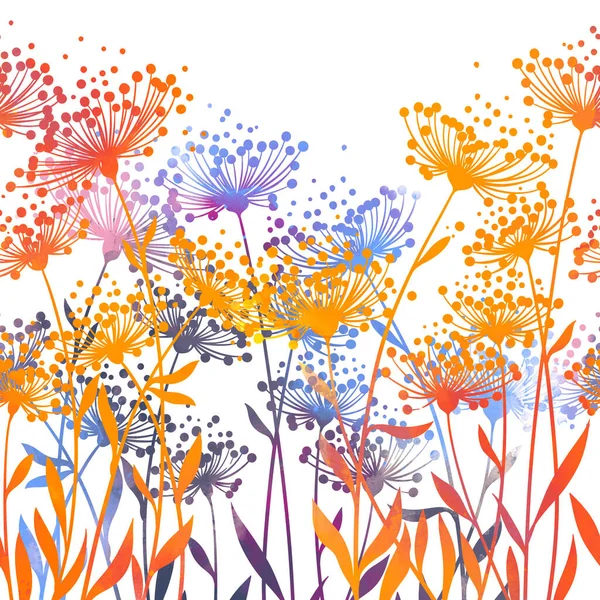 シルエット草原草シームレスな国境 水彩感のあるデジタル手描きの絵 メディア アートワーク テキスタイル装飾や植物のデザインのための無限のモチーフ — ストック写真