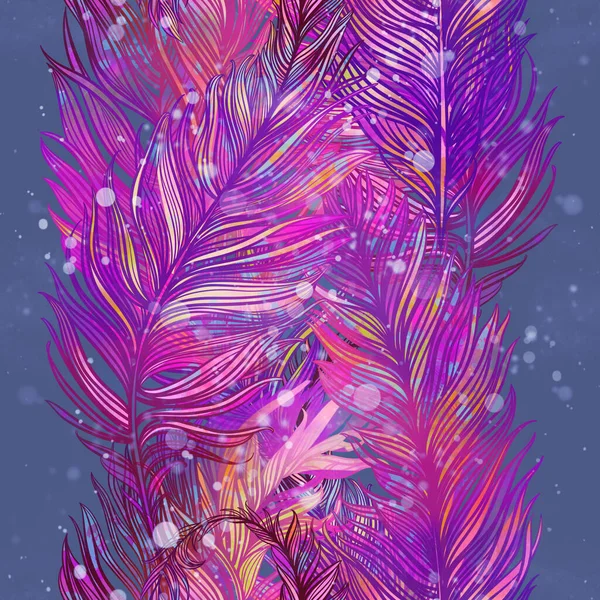 Boho Magische Ornamentale Federn Nahtlose Muster Digitale Linien Handgezeichnetes Bild — Stockfoto