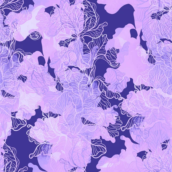 Irises Seamless Pattern Digital Hand Drawn Picture Watercolour Texture Mixed — Stock Photo, Image