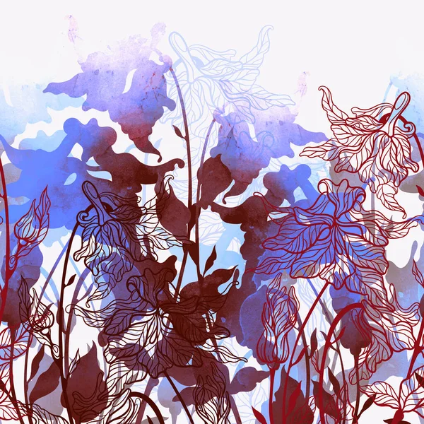 シルエット草原の鐘シームレスな国境 水彩感のあるデジタル手描きの絵 混合メディアアートワーク テキスタイル装飾と植物のデザインのための無限のモチーフ — ストック写真
