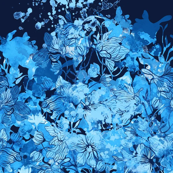 Meadow Virágok Zökkenőmentes Határ Digitális Kézzel Rajzolt Kép Akvarell Textúrával — Stock Fotó