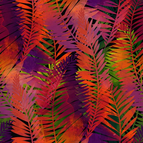 Tropical Leaves Seamless Pattern Digital Hand Drawn Picture Watercolour Texture — Stock Photo, Image