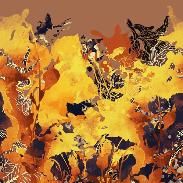 Gartenblumen Nahtlose Grenze Alter Langweiliger Jahrgang Digitales Handgezeichnetes Bild Mit — Stockfoto