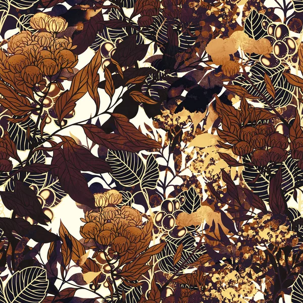 Вишневый Узор Ягод Листьев Цветов Цифровые Линии Рисунок Акварелью Текстуры — стоковое фото