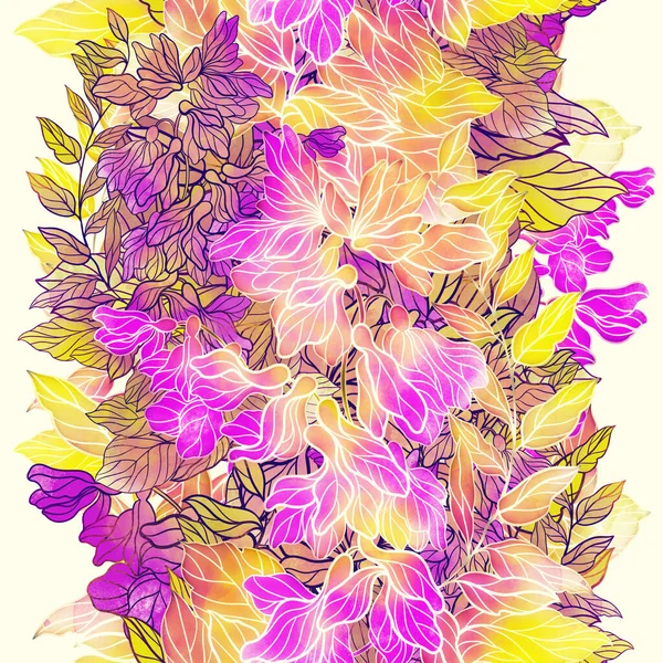 Grasbloemen Naadloos Patroon Digitale Lijnen Met Hand Getekend Beeld Met — Stockfoto
