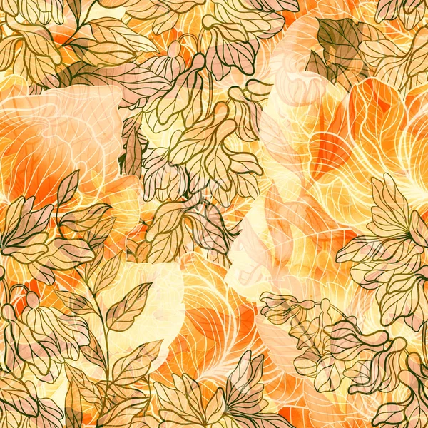 Garden Flowers Seamless Pattern Old Dull Vintage Digital Hand Drawn — Stock Photo, Image