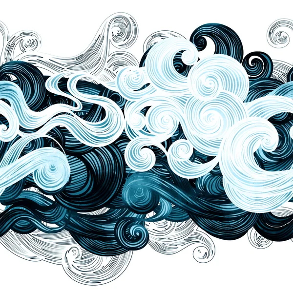 Abstract Waves Curls Clouds Seamless Pattern Digital Lines Hand Drawn — Stock Photo, Image
