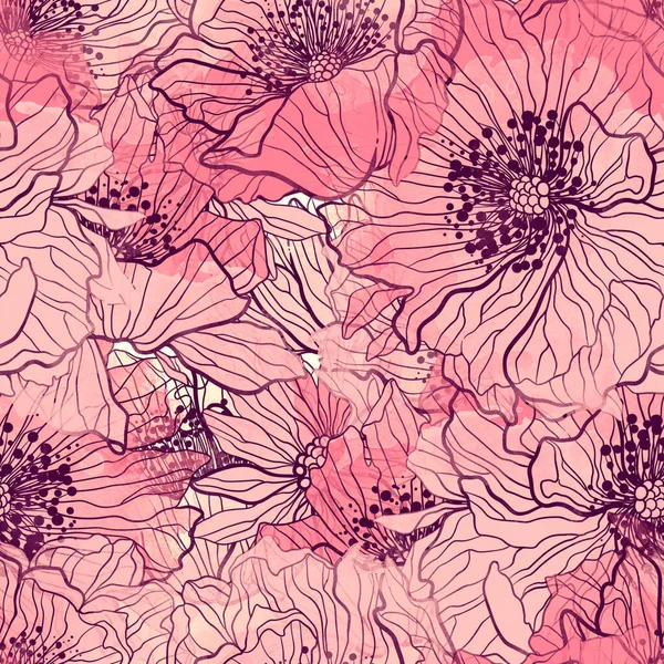 犬バラの花のシームレスなパターン 水彩感のあるデジタル手描きの絵 メディア アートワーク テキスタイル装飾や植物のデザインのための無限のモチーフ — ストック写真