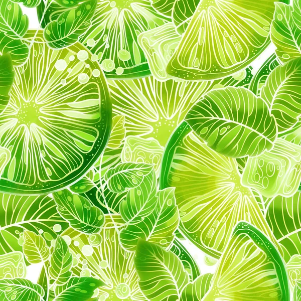 Mojito Cocktail Mint Limes Ice Seamless Pattern Digital Lines Hand — Stock Photo, Image