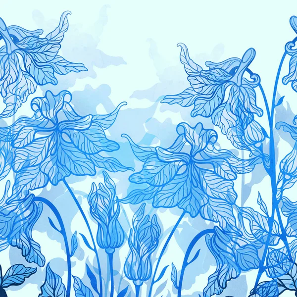 Silhouetten Wiesenglocken Nahtlose Grenze Digitales Handgezeichnetes Bild Mit Aquarellierter Textur — Stockfoto