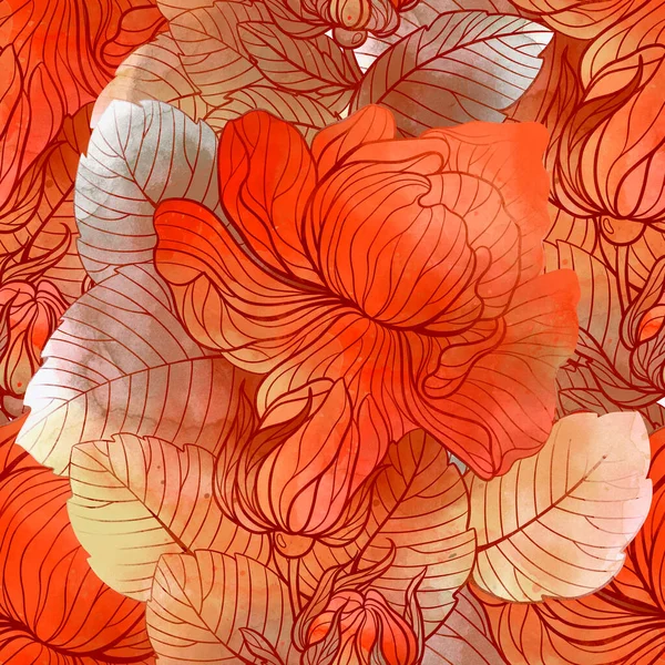 庭のバラのシームレスなパターン 水彩の質感 スポットやスプラッシュとデジタル手描きの画像 混合メディアアートワーク テキスタイル装飾と植物のデザインのための無限のモチーフ — ストック写真