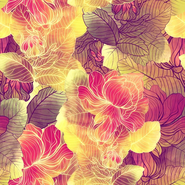 Garden Roses Seamless Pattern Digital Hand Drawn Picture Watercolour Texture — Stock Photo, Image