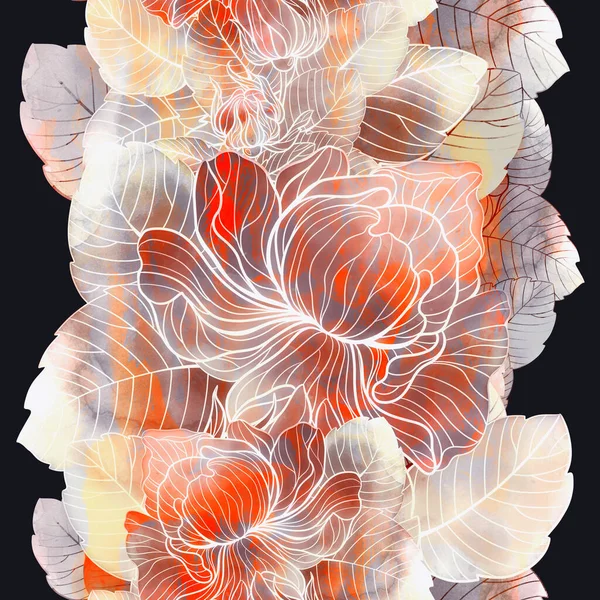 Gartenrosen Nahtloses Muster Digitales Handgezeichnetes Bild Mit Aquarellierter Textur Flecken — Stockfoto