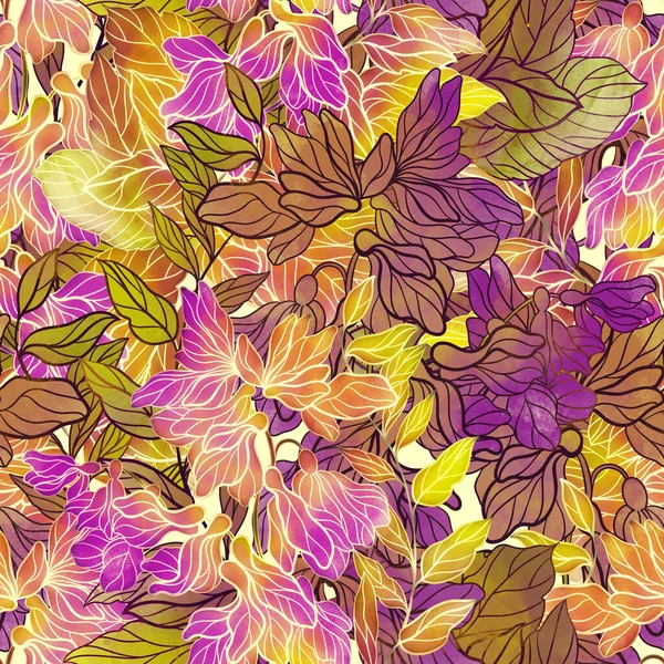 Wiesenblumen Nahtloses Muster Digitale Linien Handgezeichnetes Bild Mit Aquarellierter Textur — Stockfoto