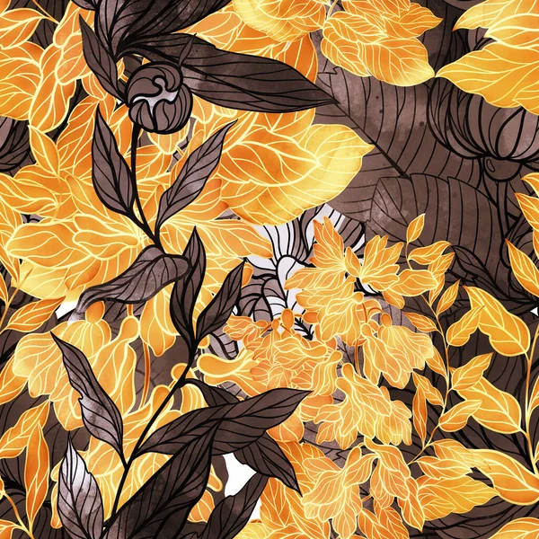 Gartenblumen Nahtloses Muster Alter Langweiliger Jahrgang Digitales Handgezeichnetes Bild Mit — Stockfoto