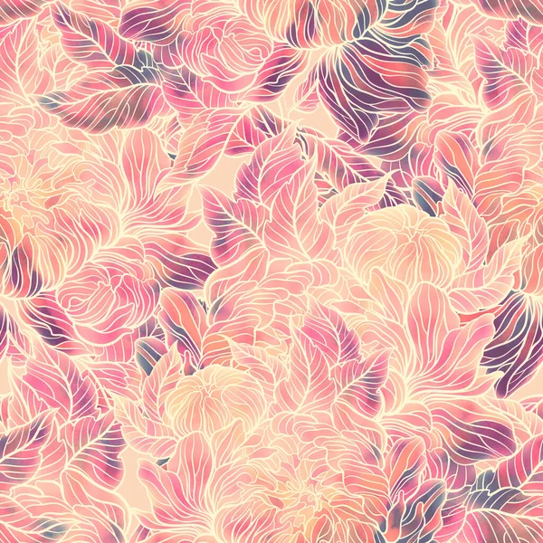 Rózsaszín Virágok Levelek Rügyek Vintage Zökkenőmentes Minta Digitális Vonalak Kézzel — Stock Fotó